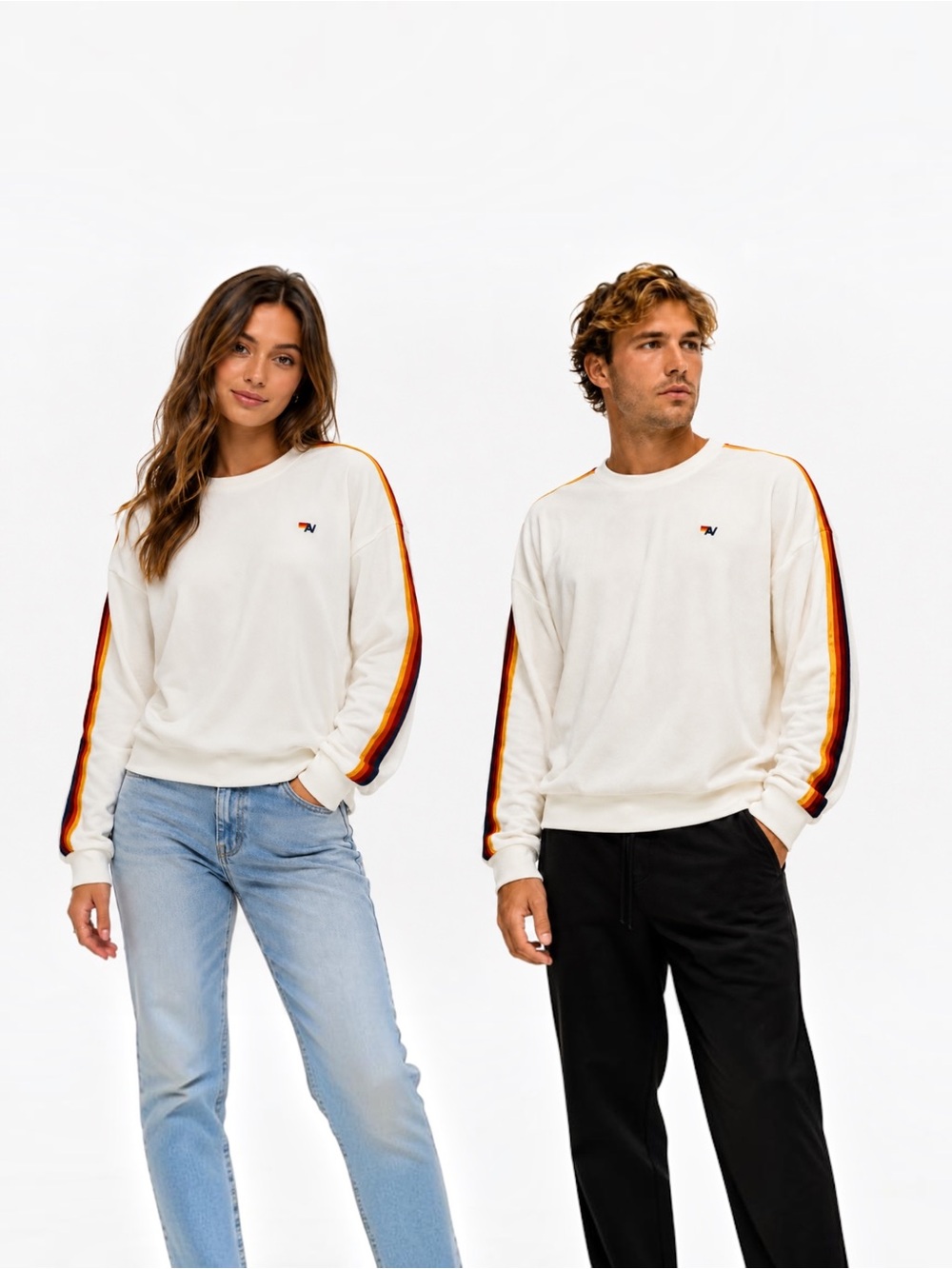 Aviator Nation Relaxed Velvet Rainbow‎ Stripe Crew Sweatshirt Medium
